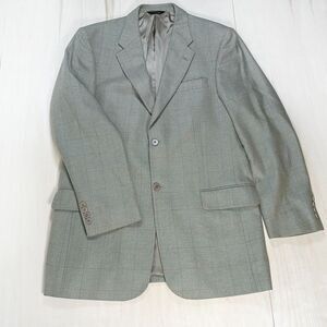 Claiborne Green Tan Silk Wool Micro tooth Check Jacket Sport Coat Blazer 42L